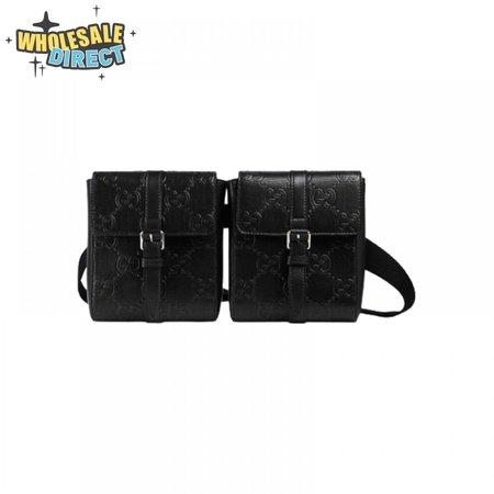 Gg Embossed Belt Bag Black Gg Embossed Leather Cotton Linen Lining GBB021