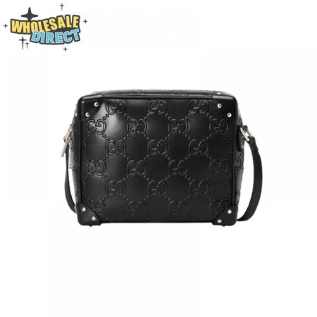 Gg Embossed Shoulder Bag In Black Leather GMB011