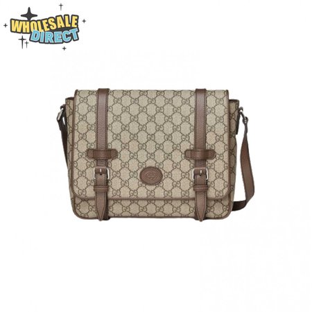 Gucci Messenger Bag Beige/Ebony Gg Supreme Canvas Brown Leather Trim GMB008