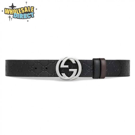 GUCCI SIGNATURE BELT WITH SILVER G BUCKLE - B49