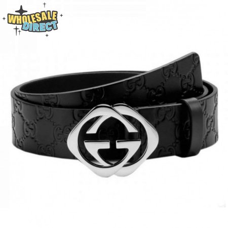 GUCCI BLACK S.SI.MA LEATHER BELT WITH SQUARE G BUCKLE - B4