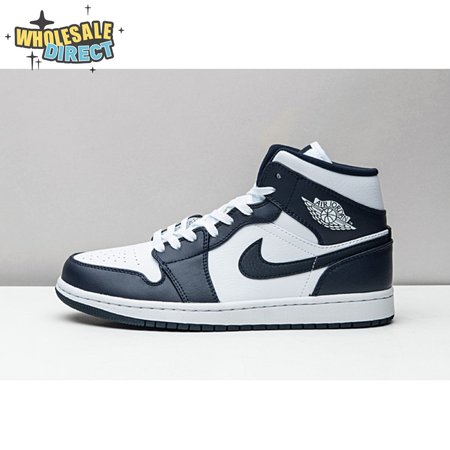 Jordan 1 Mid White Metallic Gold Obsidian 554724-174 Unisex