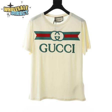GUCCI EMBROIDERED BELT LOGO SHORT SLEEVE WHITE T SHIRT