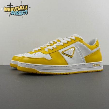 Prada Downtown Low Top Sneakers Leather White Yellow Sun