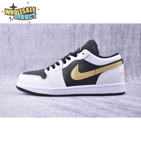 Jordan 1 Low White Black Metallic Gold Swoosh 553558-172 Unisex