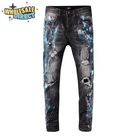 Amiri Blue Splatter Jeans Black