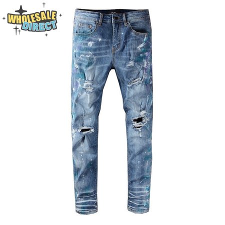 Amiri Blue Splatter Jeans Blue