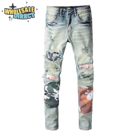 Amiri Camo Patch Jeans Blue / Green / Orange