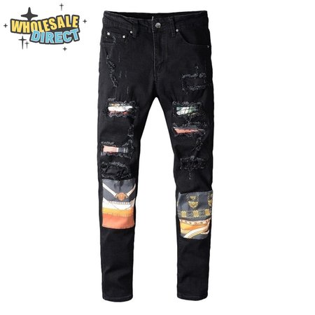 Amiri Chain Design Rip Jeans Black