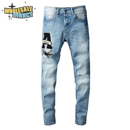 Amiri Logo Patch Rip Jeans Blue