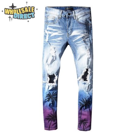 Amiri Palm Tree Jeans Light Blue/ White / Purple