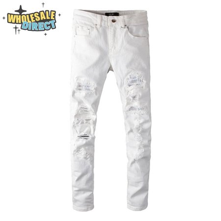 Amiri Rhinestone Jeans White