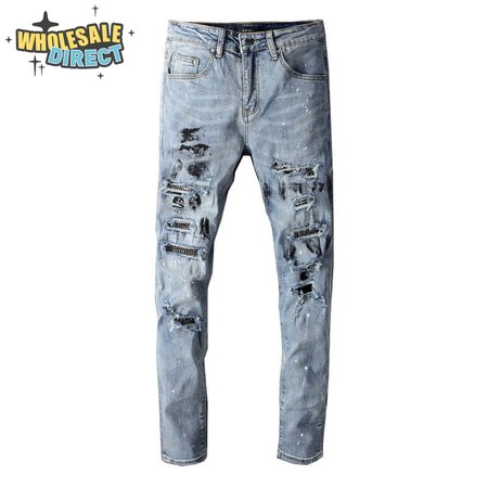 Amiri Rhinestone Rip Jeans Blue / Black