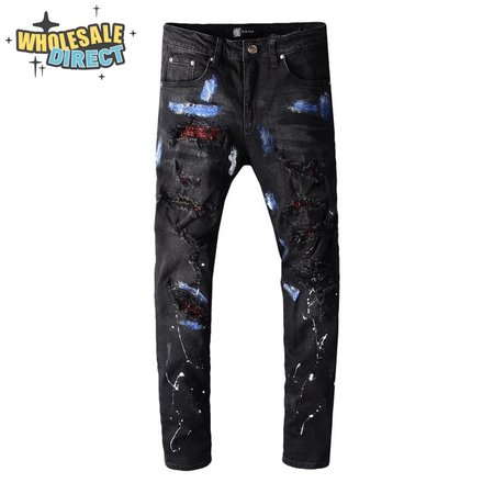 Amiri Rhinestone Splatter Jeans Black/Blue/Red