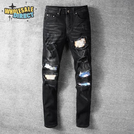 Amiri Rip Jeans Black / Blue / Orange
