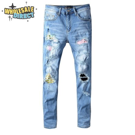 Amiri Rip Jeans Blue / Pink / Yellow