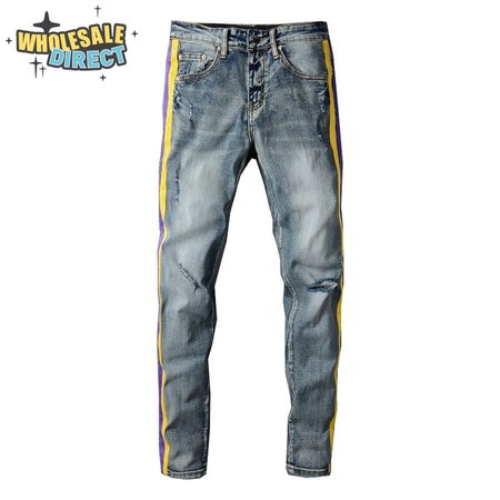 Amiri Rip Jeans Blue / Yellow / Purple