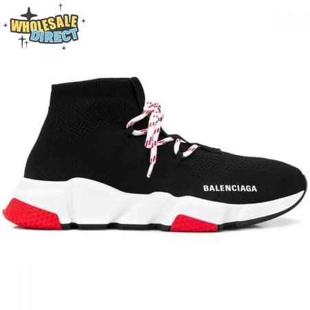 BALENCIAGA SPEED TRAINER LACE UP BLACK RED - BB15
