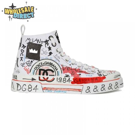 DOLCE AND GABBANA HAND-PAINTED GRAFFITI CANVAS PORTOFINO LIGHT MID-TOP SNEAKERS - DG111