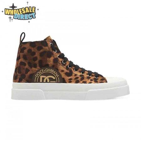 DOLCE AND GABBANA COTTON DRILL PORTOFINO LIGHT MID-TOP SNEAKERS WITH LEOPARD PRINT - DG110