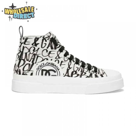 DOLCE AND GABBANA CANVAS PORTOFINO LIGHT MID-TOP SNEAKERS WITH DG LOGO PRINT - DG109