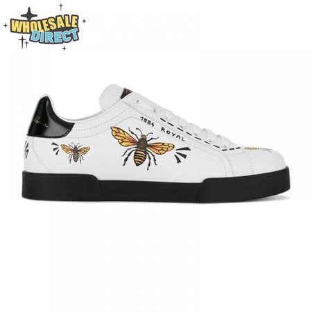 DOLCE AND GABBANA PORTOFINO WASP PRINT SNEAKERS IN WHITE - DG104
