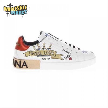 DOLCE AND GABBANA LEATHER ROYAL LOVE PRINT SNEAKERS IN WHITE - DG103