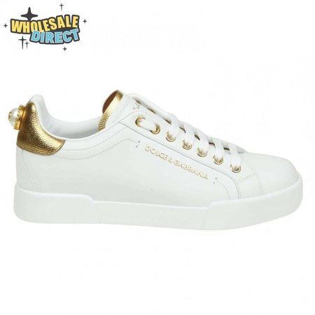 DOLCE & GABBANA SNEAKERS PORTFINO IN BLACK LEATHER WITH PERLA LOGATA - DG20