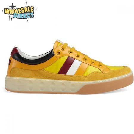 GUCCI MEN'S YELLOW LEATHER AND NYLON SNEAKERS - GC63