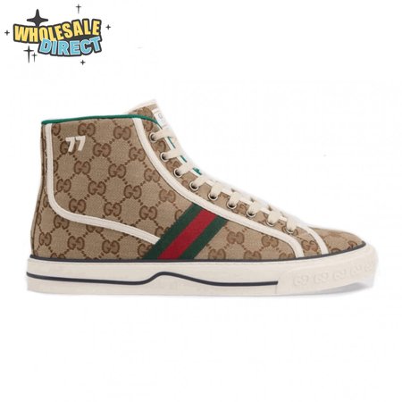 GUCCI TENNIS 1977 HIGH-TOP SNEAKERS IN BEIGE AND EBONY GG CANVAS - GC100