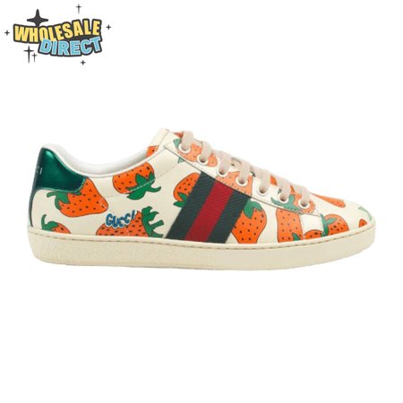 GUCCI ACE LEATHER SNEAKER WITH GUCCI STRAWBERRY PRINT - GC10