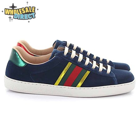 GUCCI ACE SNEAKER VELVET BLUE METALLIC STRIPE - GC40